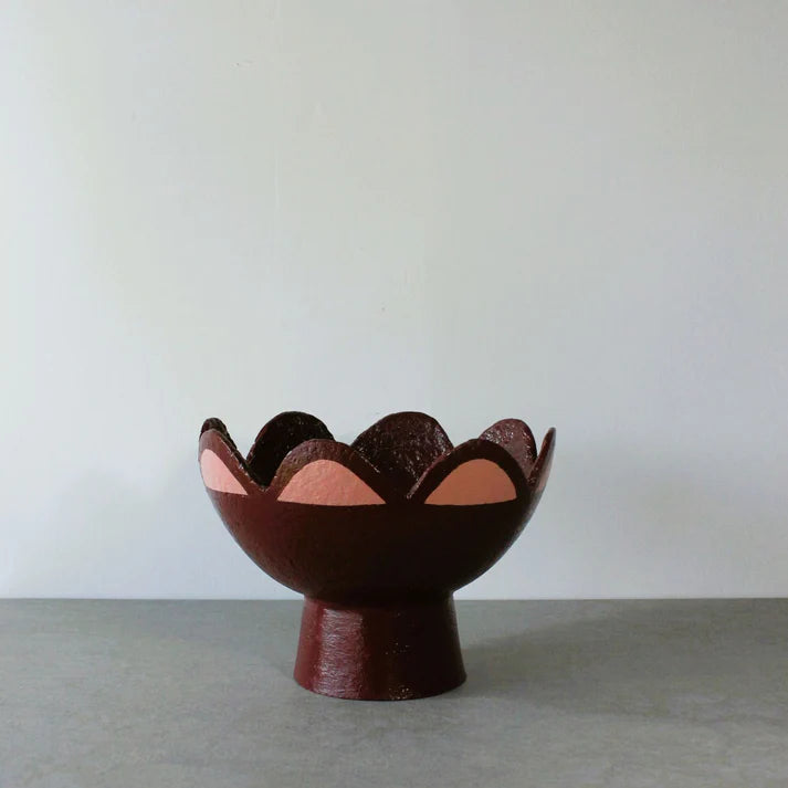 Scalloped Pedestal Bowl ~ Burnt Sienna