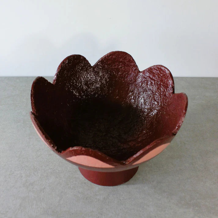 Scalloped Pedestal Bowl ~ Burnt Sienna